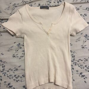 Ribbed Cream Top by Brandy Melville